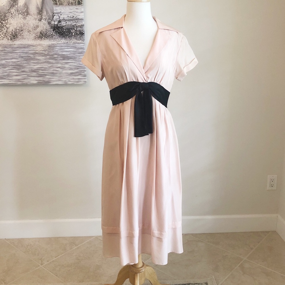 Light Pink and Black Bow Silk Dress sz 4